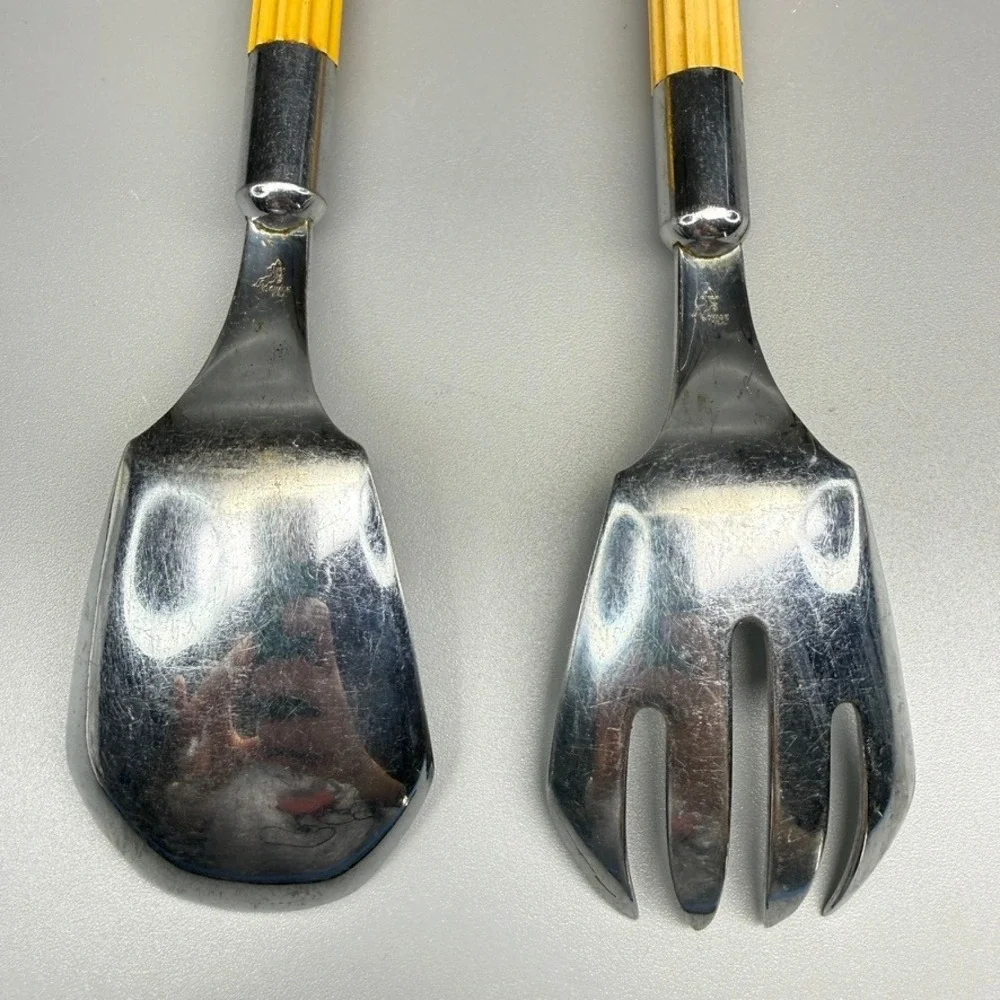 Vintage Chase USA Bakelite Salad Servers Art Deco Silver Tone Signed Tested